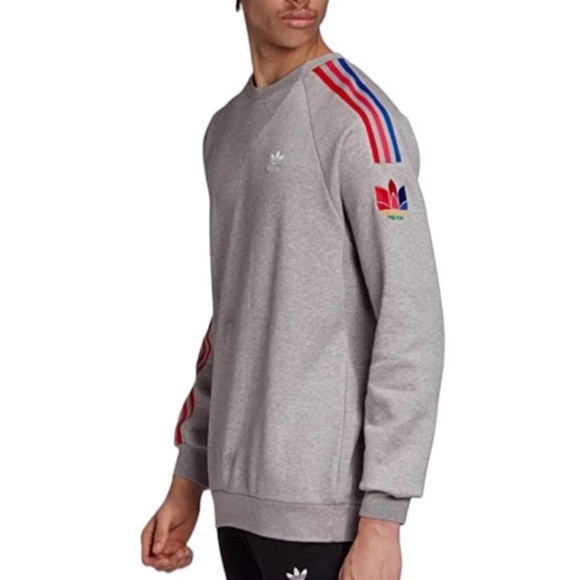 adidas Other - Adidas Men's Originals 3D Trefoil 3-Stripe Crewneck Sweatshirt Grey Size Medium